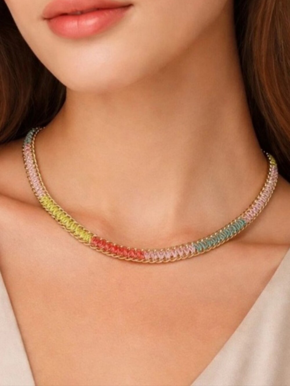 Plunder Multicolor Braided Chain Choker Necklace NEW!